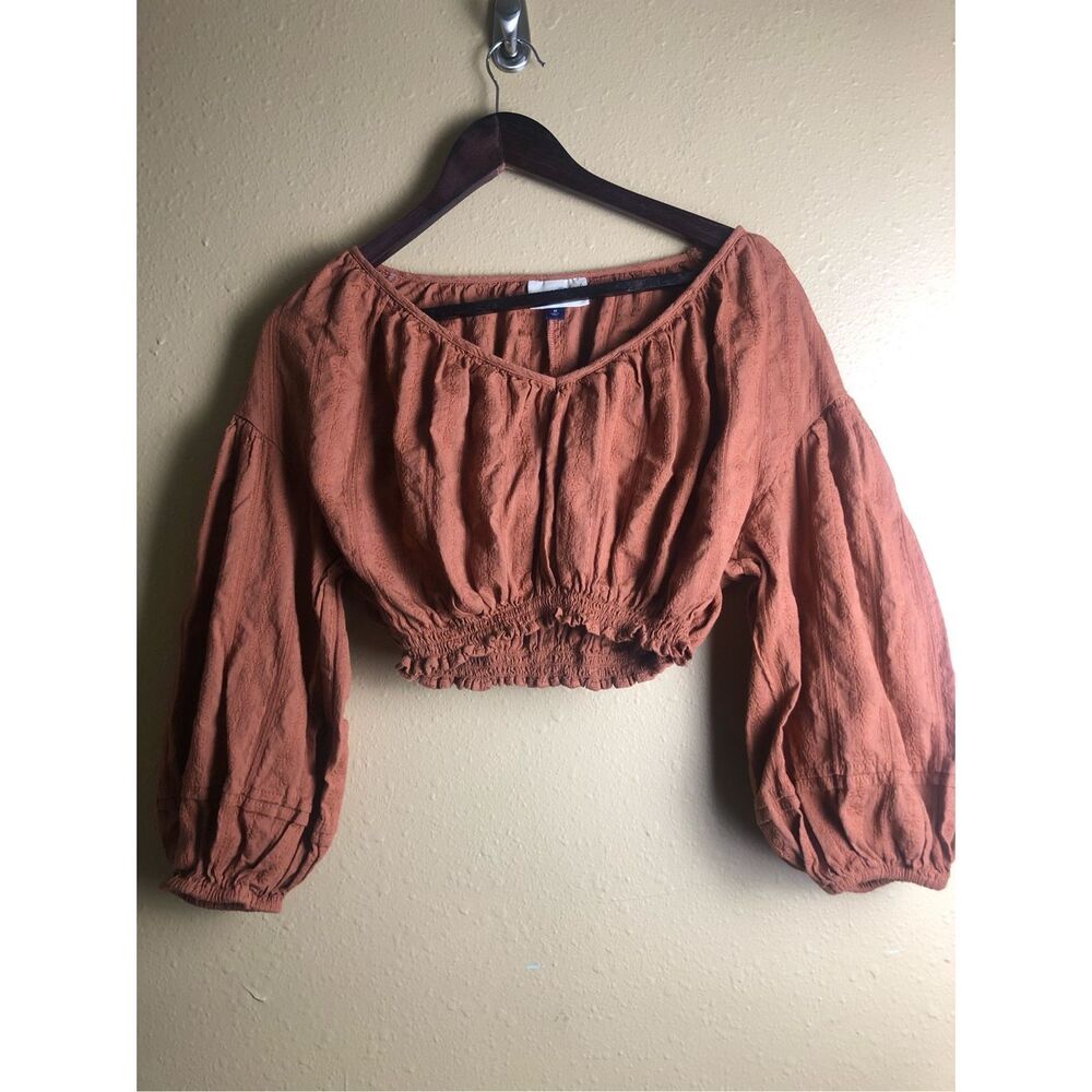 Universal Thread Rust Crop Peasant Blouse Medium … - image 3